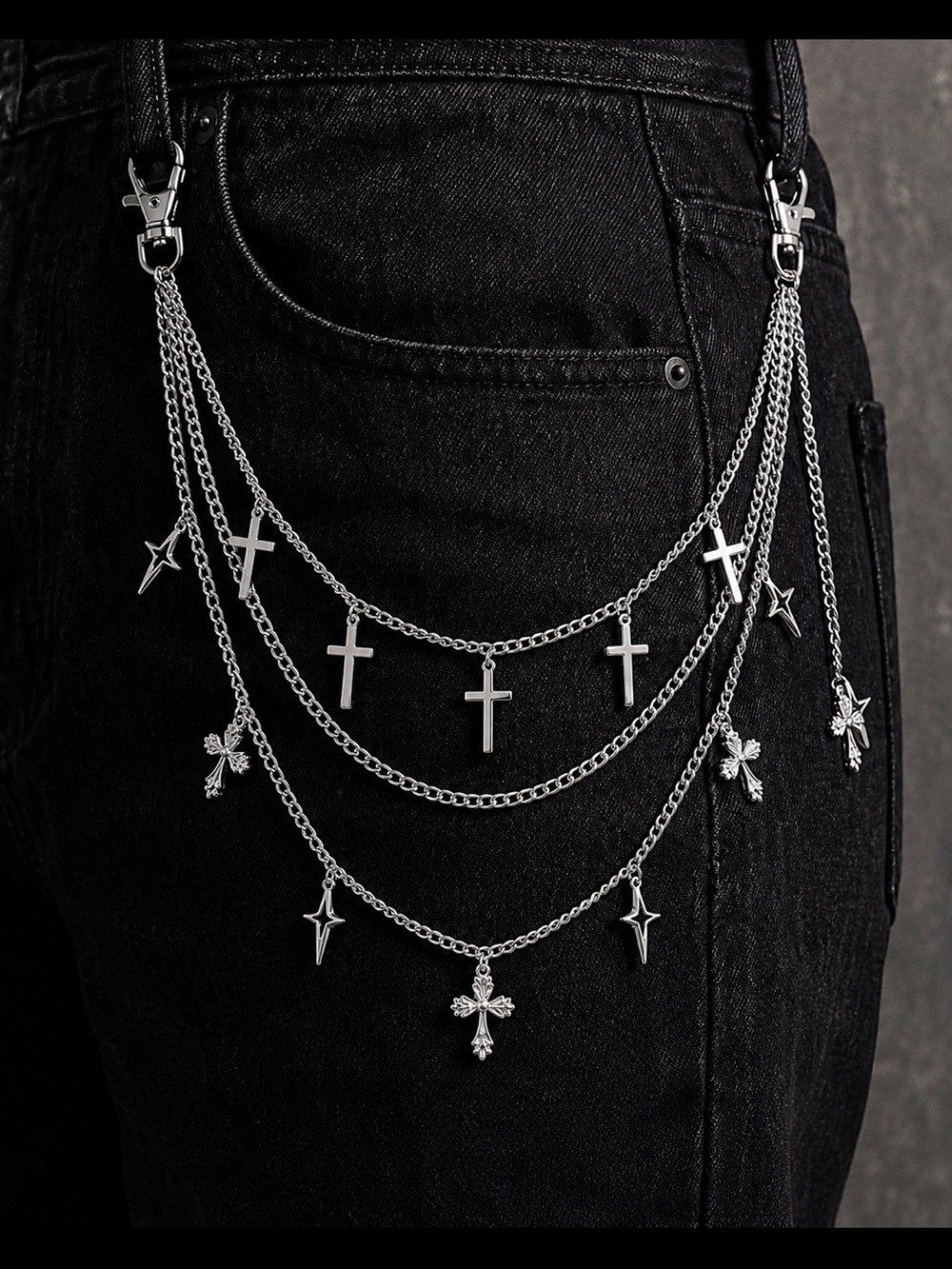 Stainless Steel Pants Jean Cross Chain Y2K Gothic Layered HipHop Alternative
